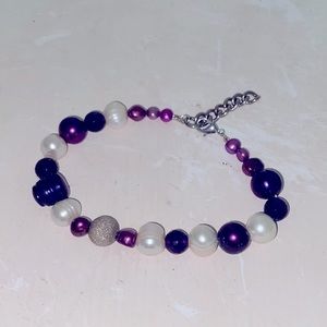 1/1 Pearl Bracelet w Purple Onyx Unisex Designed by 𝔰𝔞𝔦𝔫𝔱 𝔯𝔬𝔰𝔢 ✝️​​​​​